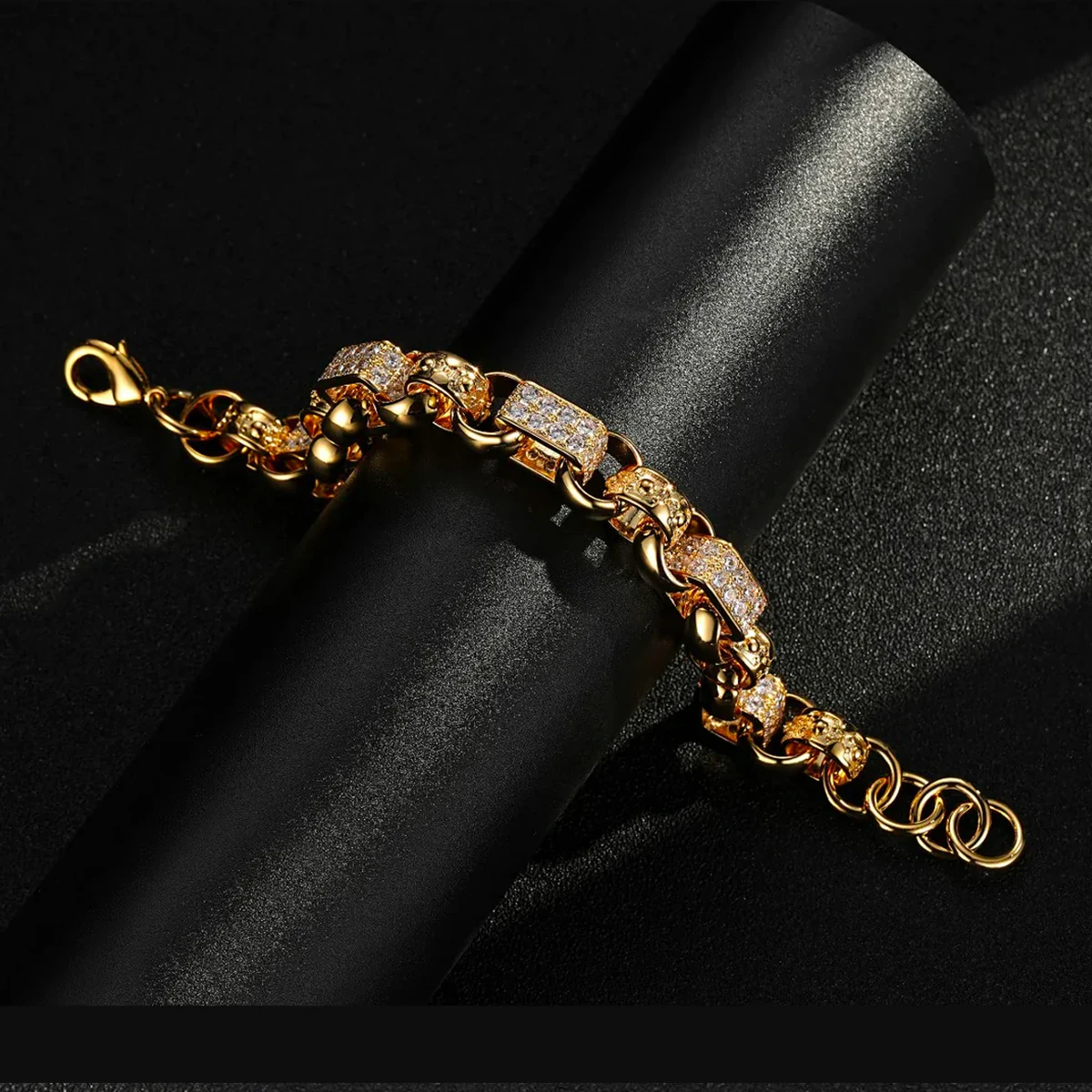 Bubble Letter GYPSY Ornate Patterned Belcher Bracelet for Men Studded Oblong Smooth Alternating Cuban Links Hip Hop Jewelry