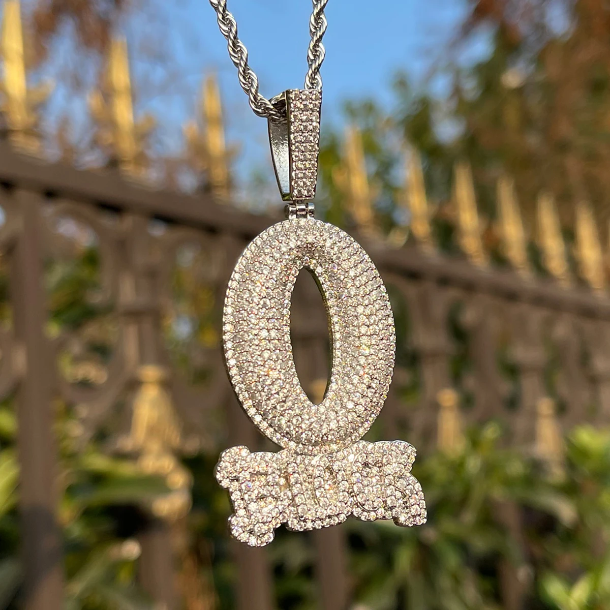 Bubble Letter Iced Out O Block Pendant Real Gold Plated Cubic Zirconia Micro Pave Hip Hop Jewelry