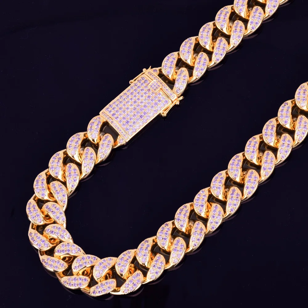 Bubble Letter Heavy Purple Zircon Miami Cuban Link Chain for Men Necklace Choker Bling Hip Hop Rock Fashion Jewelry 2021 Trend