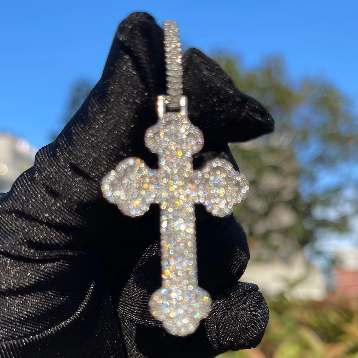 Bubble Letter Iced Out Cross Necklace for Women Micro Pave Pendant Real Gold Plated Hip Hop Jewelry 2023 Trending