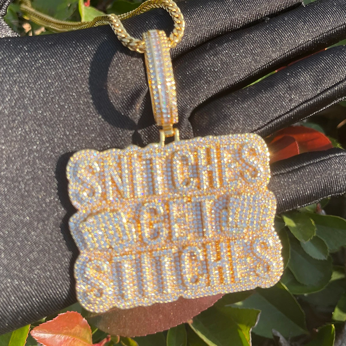Bubble Letter Prong Necklace Pendant for Men Iced Out Cubic Zirconia Real Copper Gold Plated Hip Hop Jewelry
