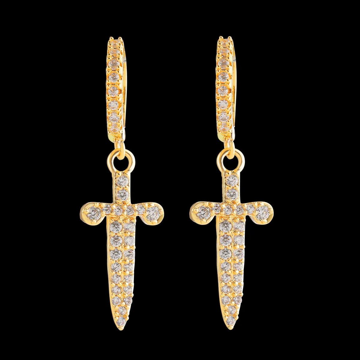 Bubble Letter Men Earrings Hoop Sword Real Gold Plated Hip Hop Jewelry 2021 Trend Christmas Gift Pendientes Hombre