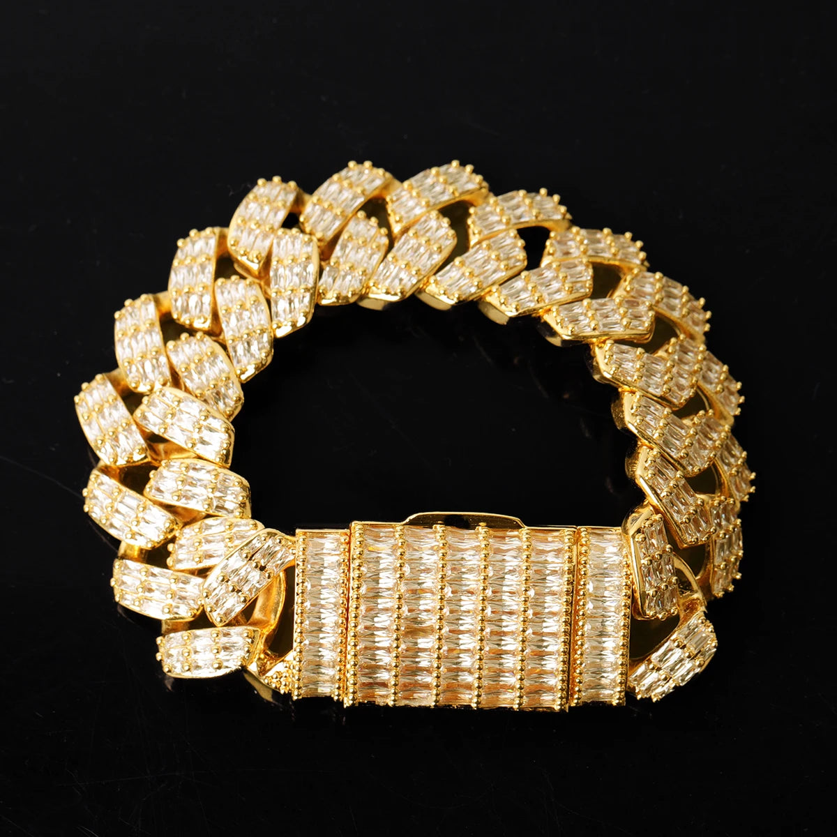 Bubble Letter Cuban Link Bracelet for Men Iced Out Hip Hop Baguette Jewelry Real Gold Color 2021 Trend