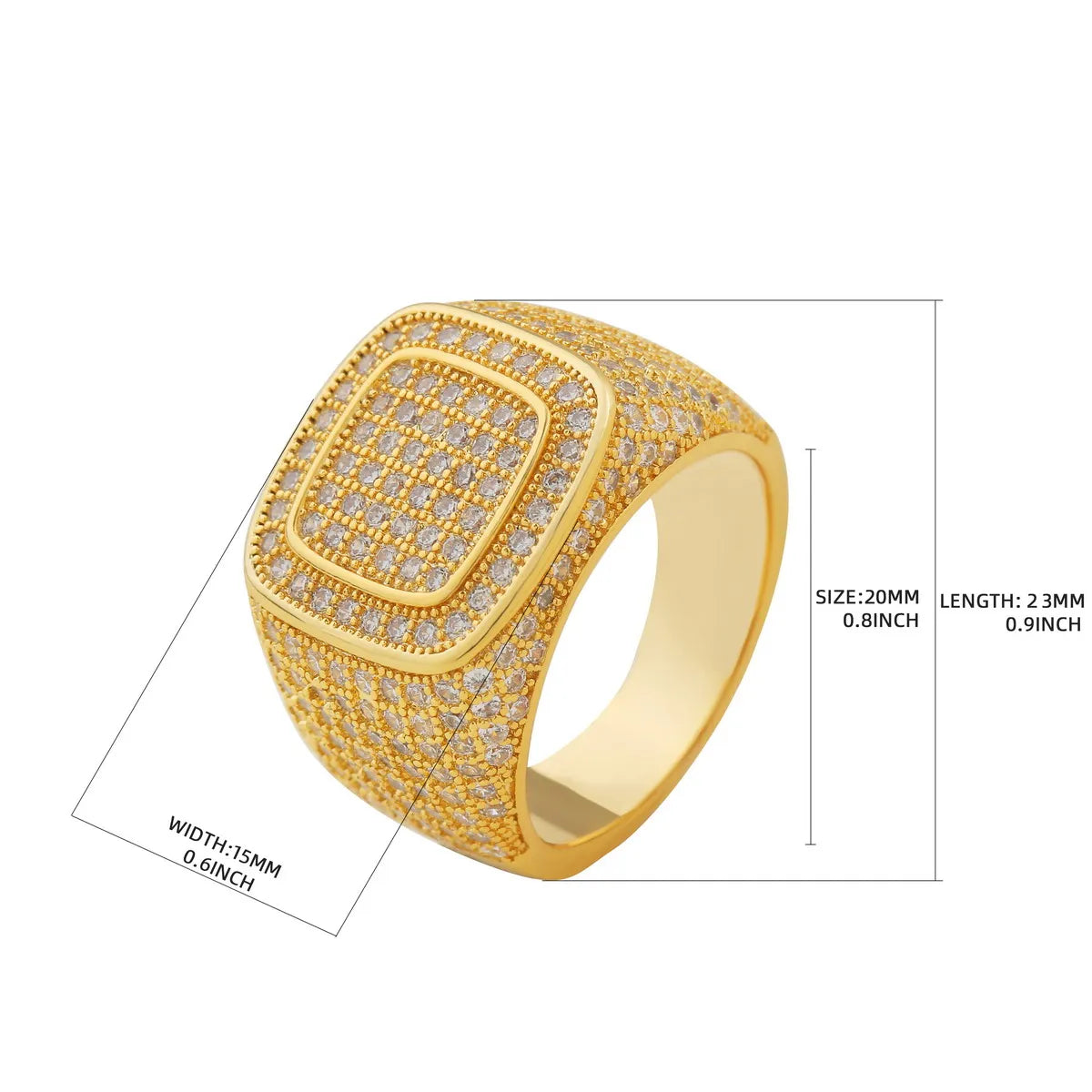 Bubble Letter Iced Double Square Men Ring Real Gold Plated Hip Hop Jewelry