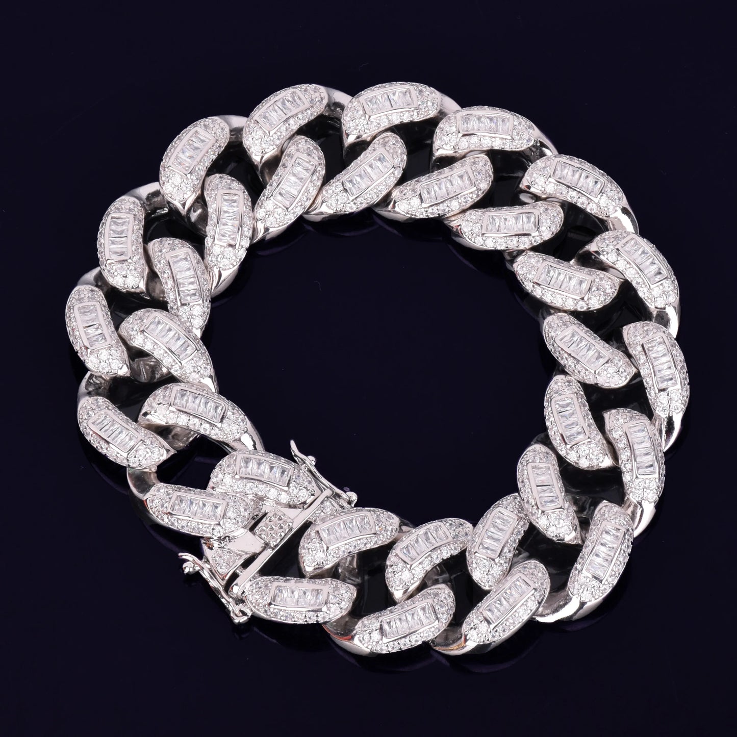 22mm Baguette Zircon Miami Cuban Link Bracelet Iced Out Men Hip Hop Street Rock Jewelry Gold Color Chain 7" 8"