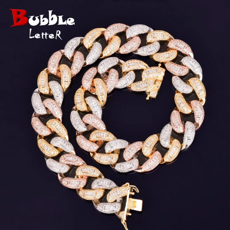 Bubble Letter Baguette Zircon Charms Miami Cuban Link Chain for Men Necklace Choker Iced Out Hip Hop Jewelry Free Shipping Items