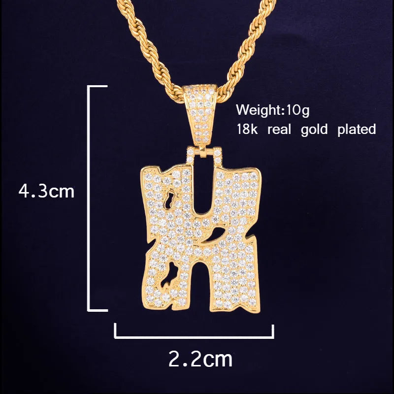 Single Copper coins hollow Letters Hip Hop Pendant Chain Gold Color Bling Zirconia Men's Hip Hop Pendant Jewelry