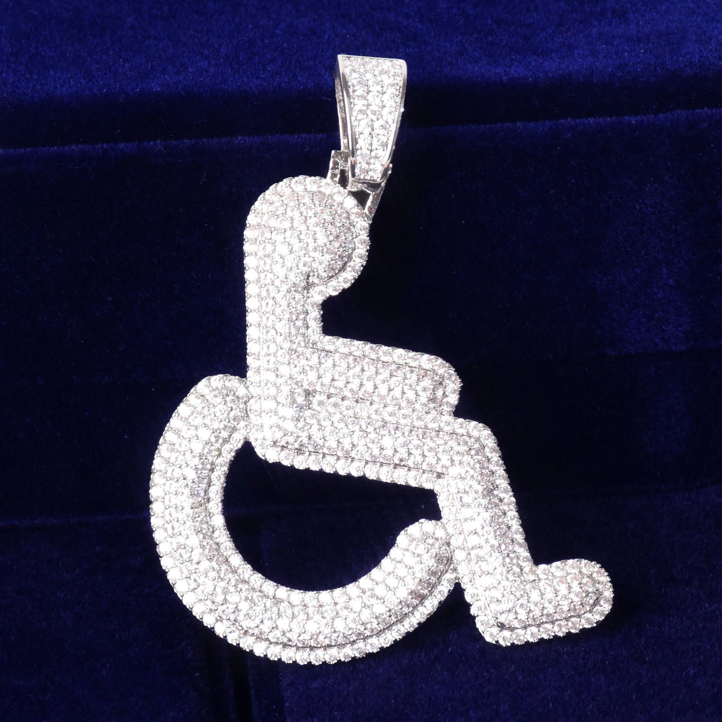 Bubble Letter Wheelchair Handicap Sign Pendant Necklace Gold Color Charm Bling Cubic Zircon Men's Hip hop Rock Jewelry