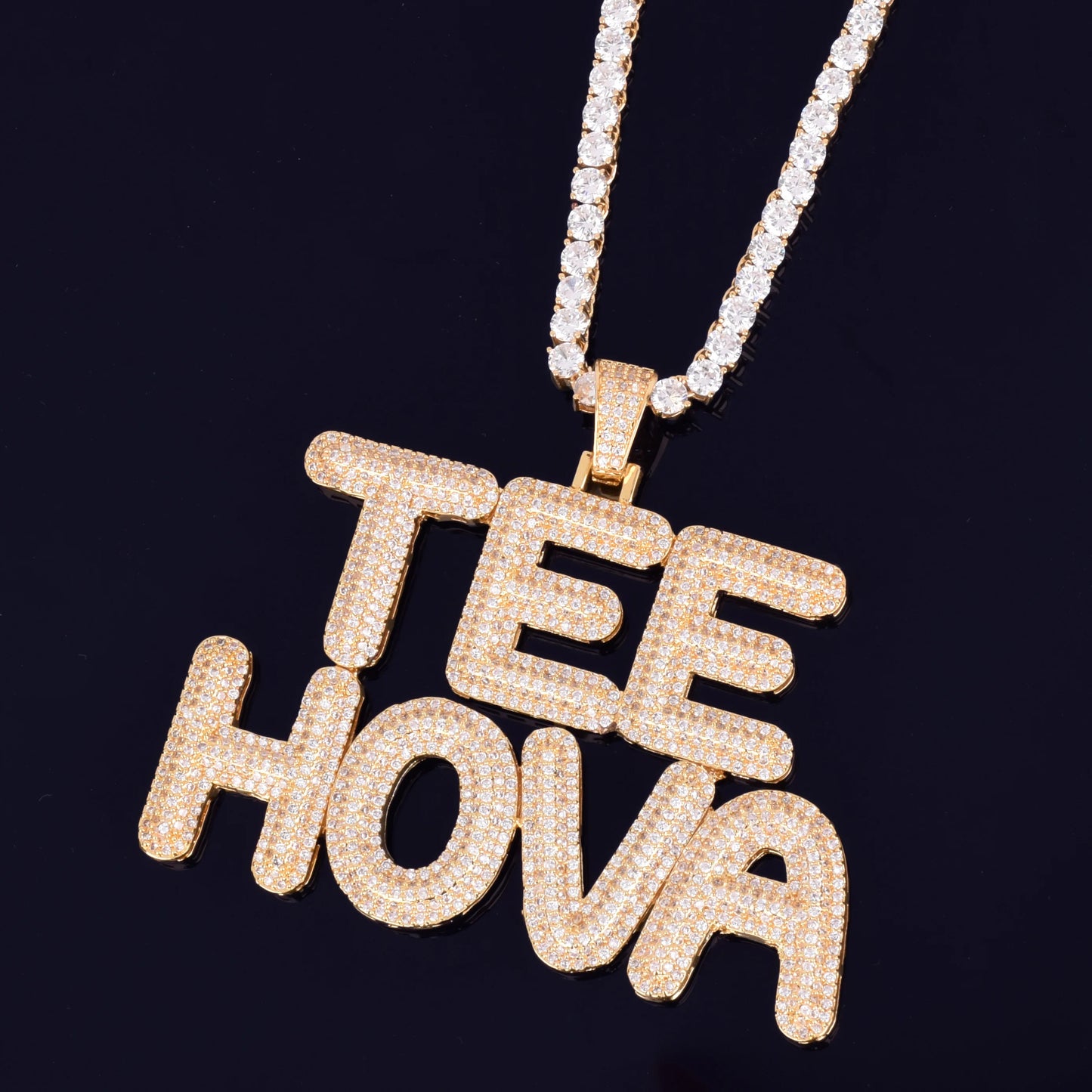 Bubble Letter Custom Name Necklaces Personalized Pendant Men Chain Real Gold Plated Cubic Zircon Hip Hop Rock Jewelry Iced Out