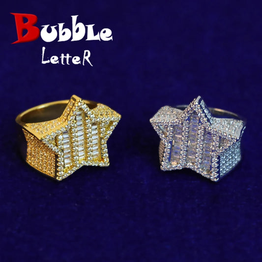 Bubble Letter Star Men Ring for Teens Real Gold Plated Hip Hop Jewelry 2021 Trend Free Shipping Items Gift