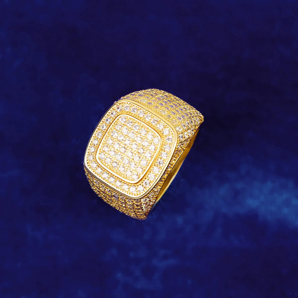 Bubble Letter Iced Double Square Men Ring Real Gold Plated Hip Hop Jewelry