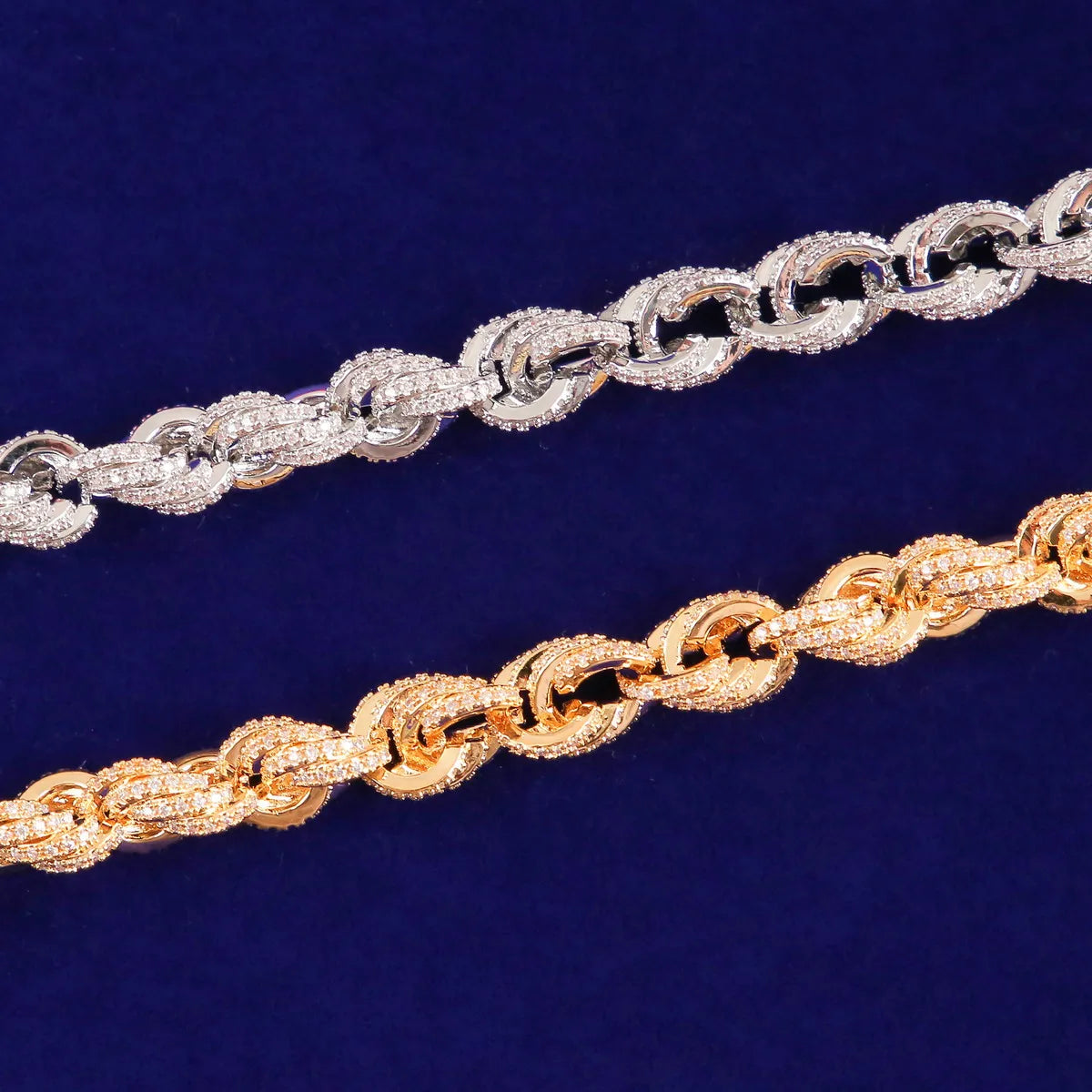 9mm Rope Bracelet Chain Hip Hop Link Gold Color Full Cubic Zircon For Men's Rock Street Jewelry