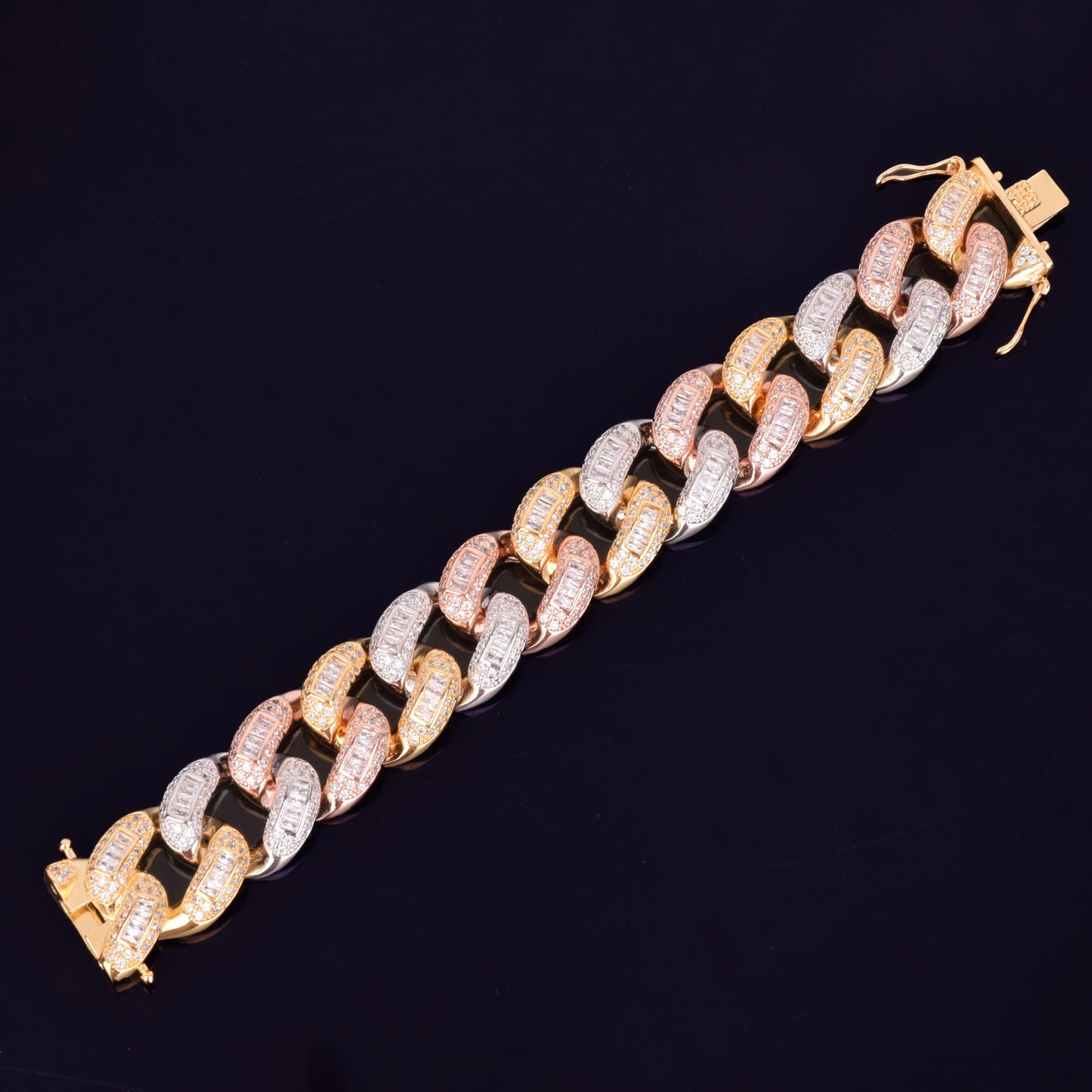 22mm Baguette Zircon Miami Cuban Link Bracelet Iced Out Men's Hip Hop Street Rock Jewelry Colorful Chain 7" 8"