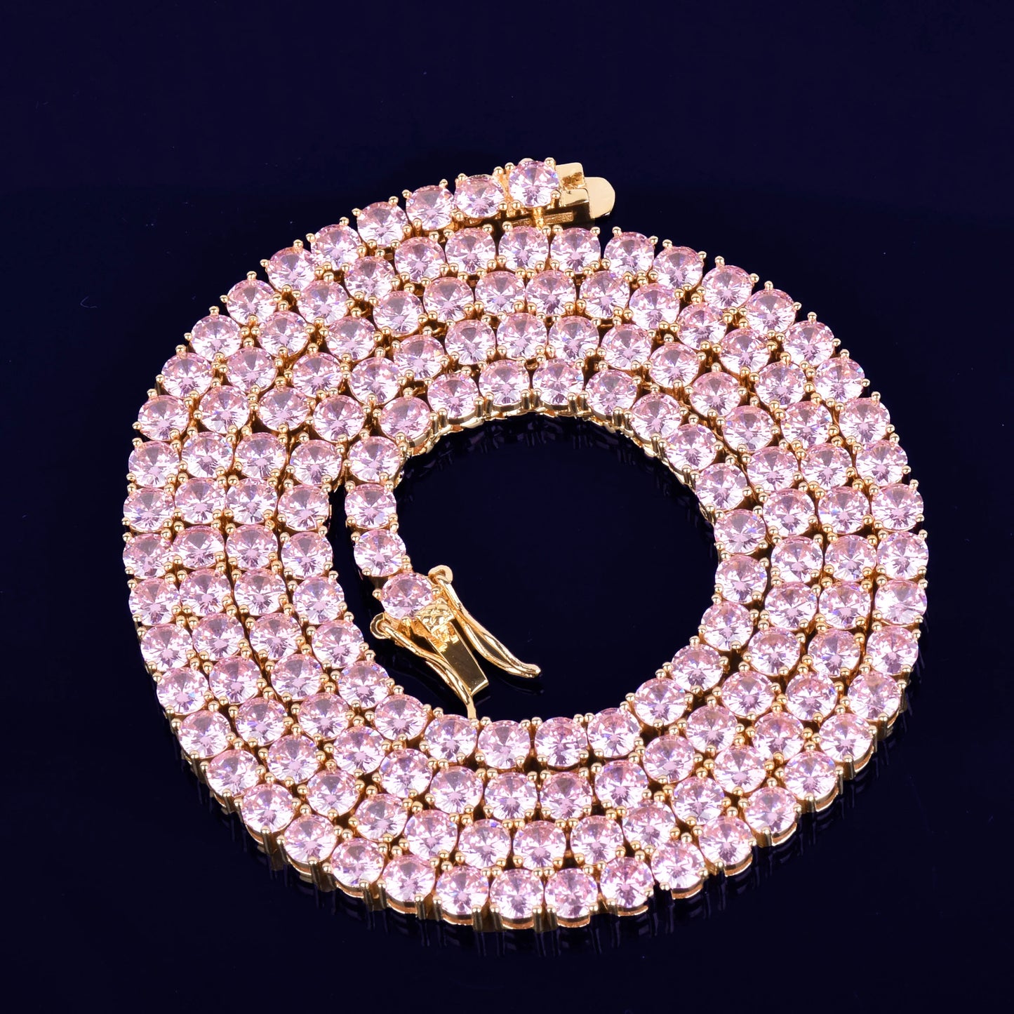 Pink Color Zircon Tennis Letters Necklaces & Pendant For Men/Women Gold Color Fashion Hip Hop Jewelry with 4mm Tennis Chain