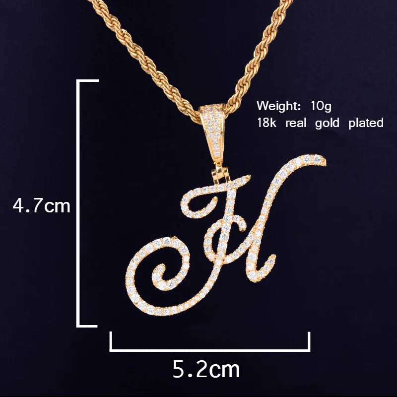 Gold Color Cursive Letter Pendant Necklaces Charm Men's Women Fashion Hip Hop Rock Jewelry with Rope Chain