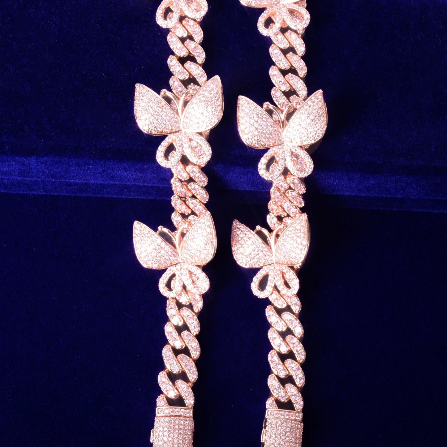 10mm Pink Miami Cuban Link Bracelet With Butterfly Bling Women Jewelry AAAA Zircon Hip Hop Chain