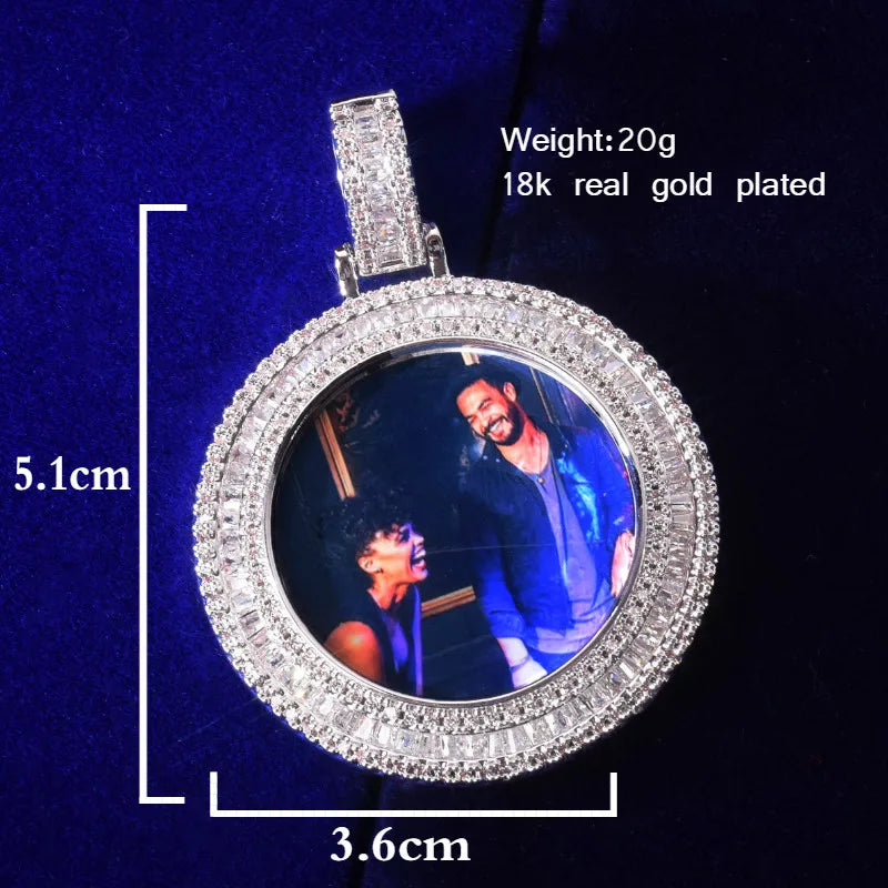 Bubble Letter Custom Photo Necklace Picture Pendant Baguette Charms Men Hip Hop Jewelry Iced Out Free Shipping Items