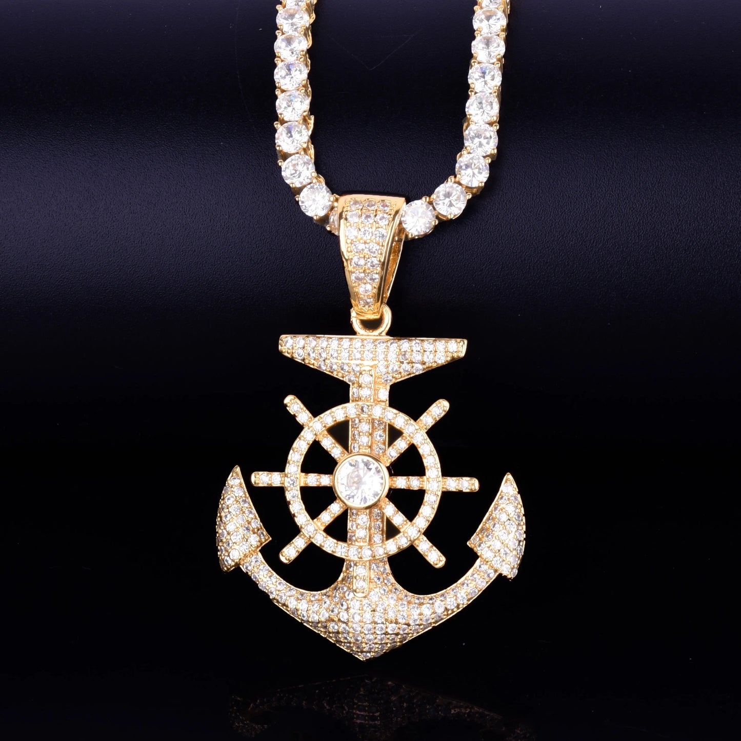 Anchor Shape Pendant Necklace Cubic Zircon Men's Hip Hop Rock Jewelry