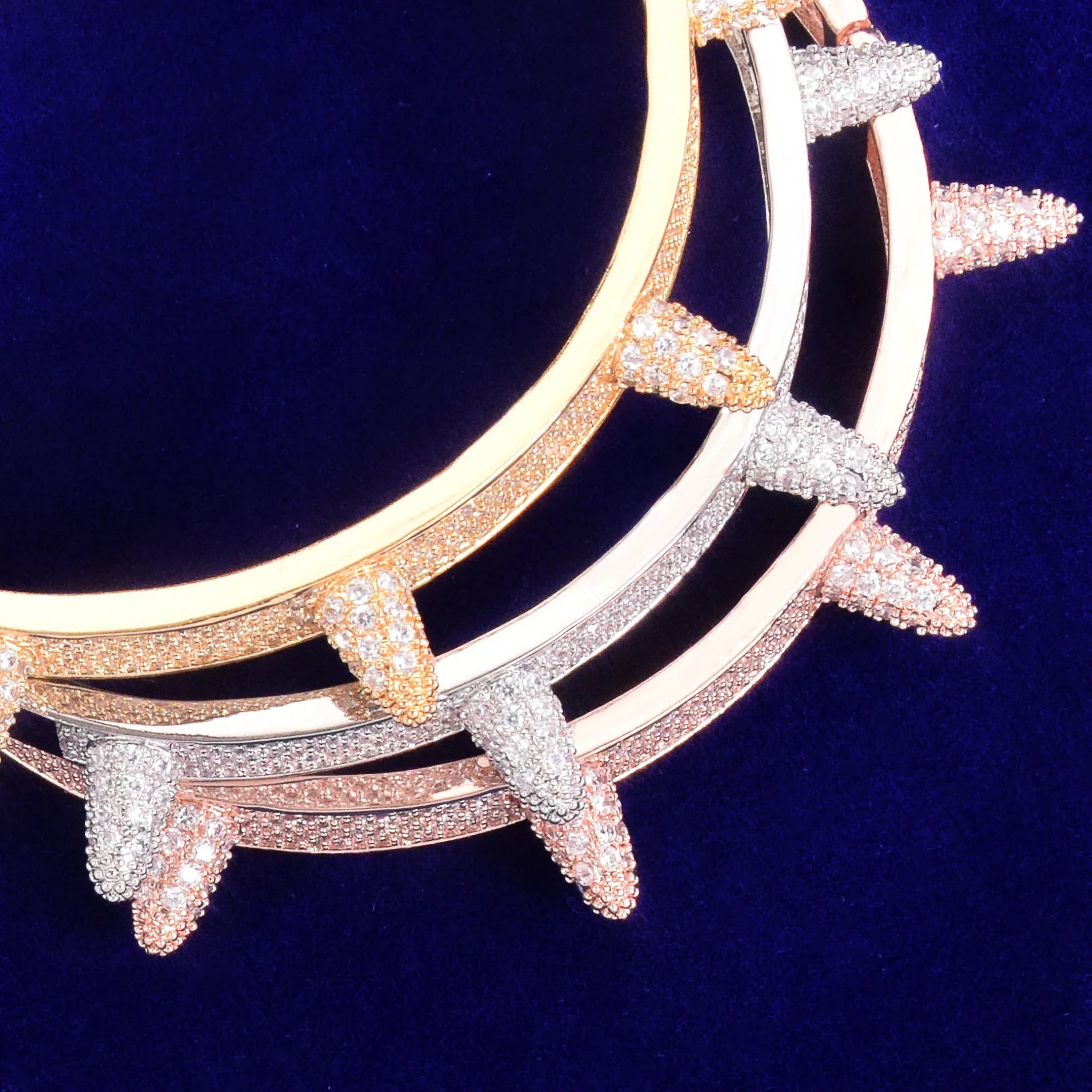 Gold Color Rivet Spiked Bangle Copper Material Full Zircon Men's Hip Hop Bracelet Rock Punk Jewelry