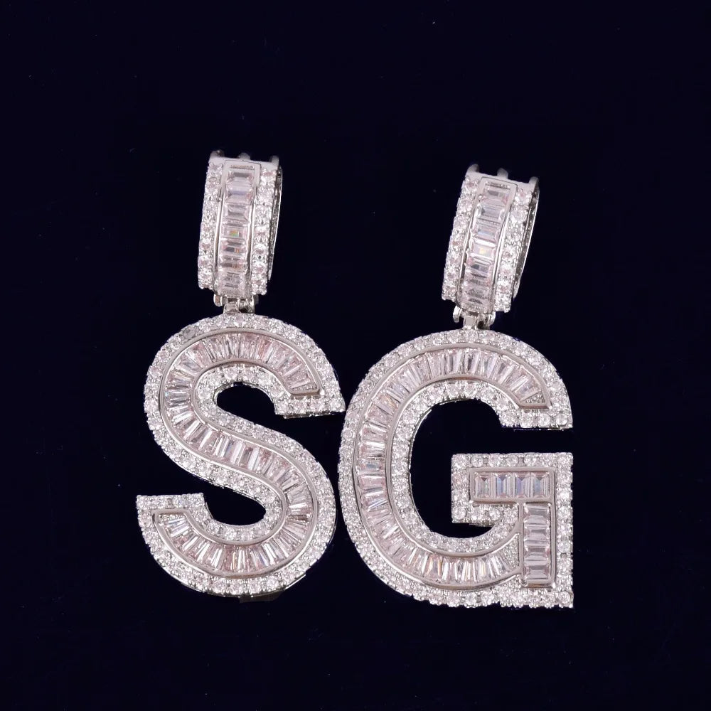 Baguette Letters Pendant With 4mm Tennis Chain Necklace Set Gold Color Women/Men's Hip Hop Fashon Jewelry
