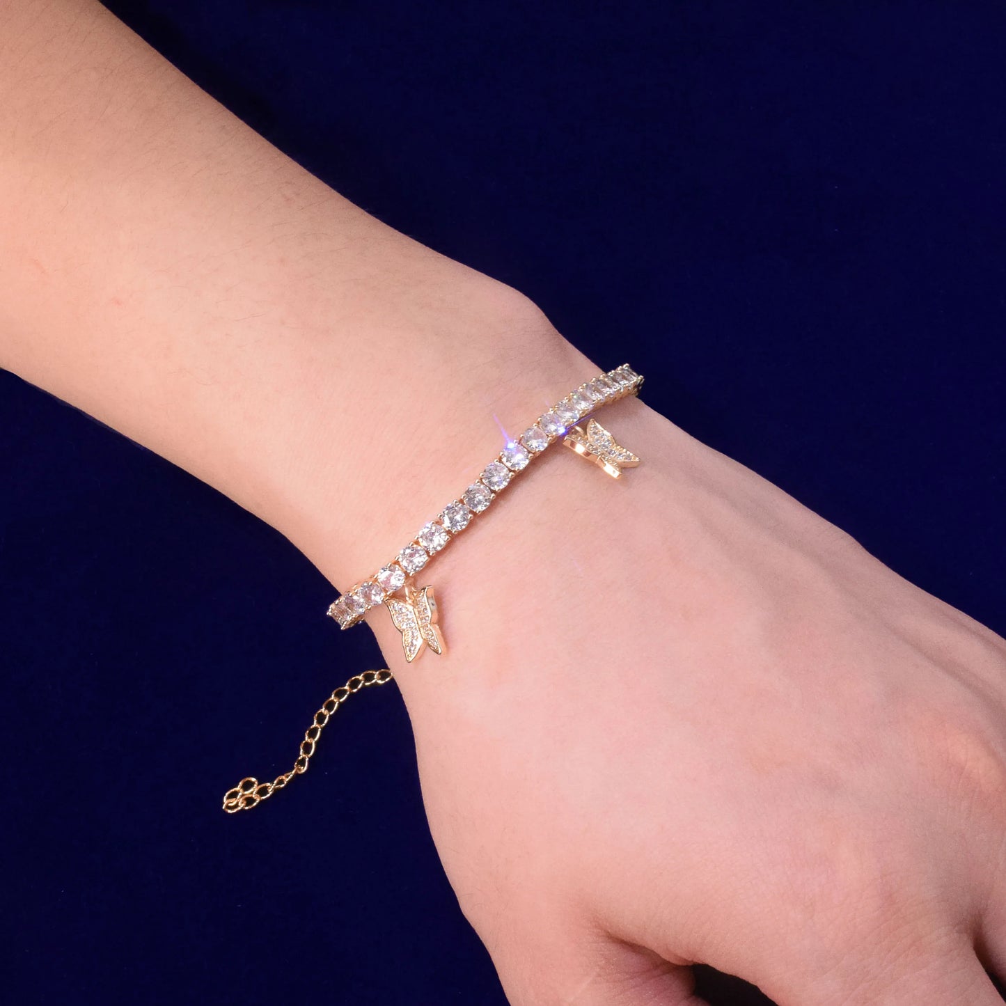 Butterfly Tennis Bracelet Hip Hop Jewelry Gold Color Men Women Link Adjustable