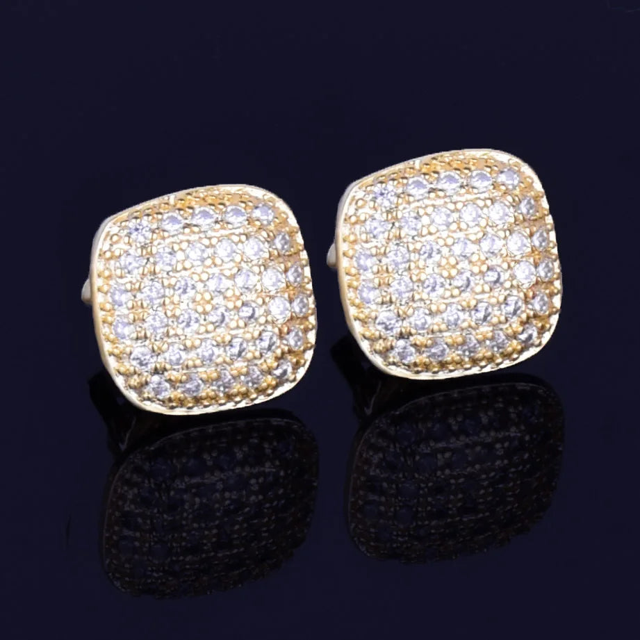 10MM Square Men Women Stud Earring Gold Color Full Cubic Zircon Screw Back Earrings Hip Hop Jewelry for Gift