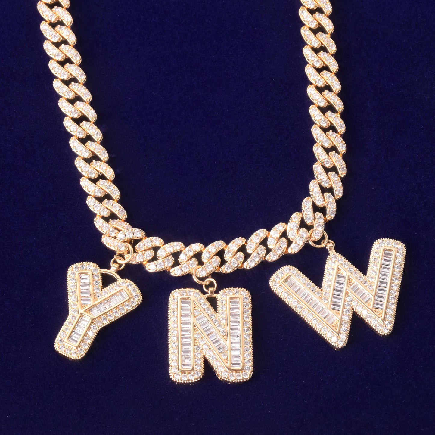 Custom Name Baguette Letters With 10MM Cuban Chain Pendants Necklaces Men's Zircon Hip Hop Rock Jewelry Letter Replaceable