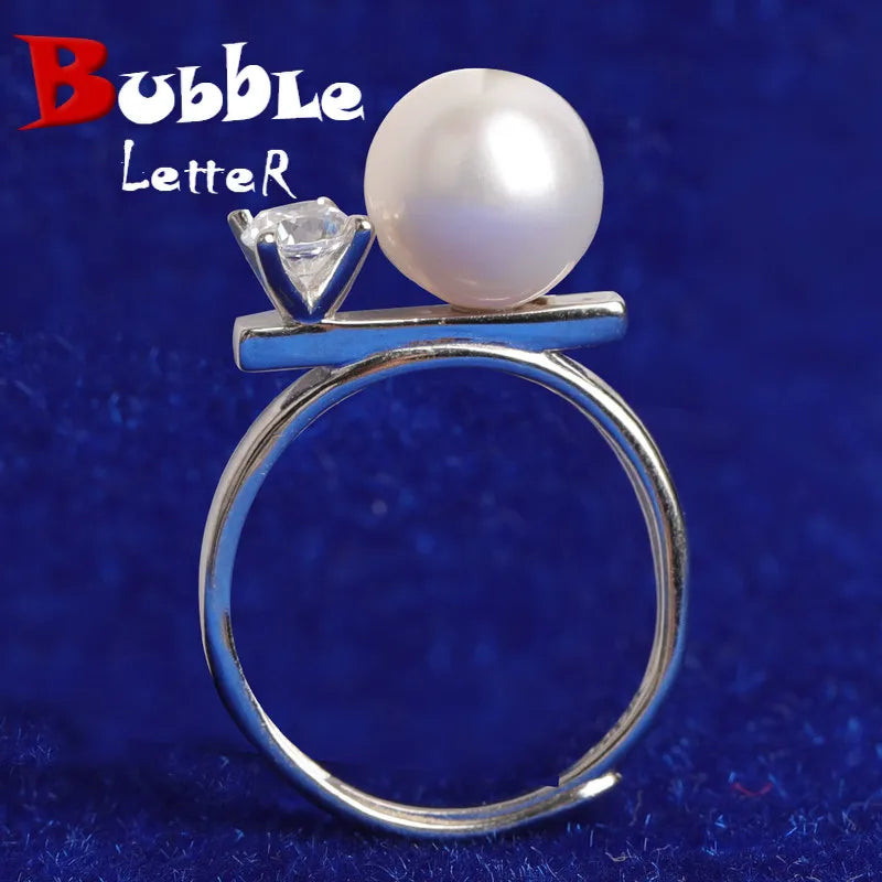 Bubble Letter Pure Pearl Wedding Ring for Women Silver Plated Hip Hop Fashion Jewelry