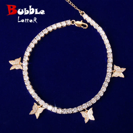 Butterfly Tennis Bracelet Hip Hop Jewelry Gold Color Men Women Link Adjustable