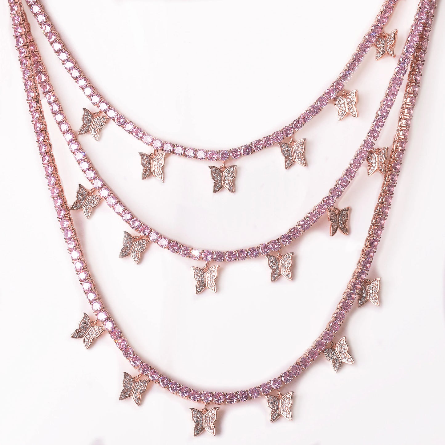 Bubble Letter Butterfly Tennis Chain for Women Necklace Pink Hip Hop Fashion Jewelry Adjustable Free Shipping Items