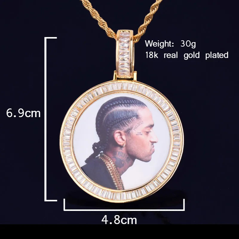 Bubble Letter Picture Pendant Necklace Custom Photo Chain for Men Medallion Real Gold Plated Hip Hop Jewelry Free Shipping