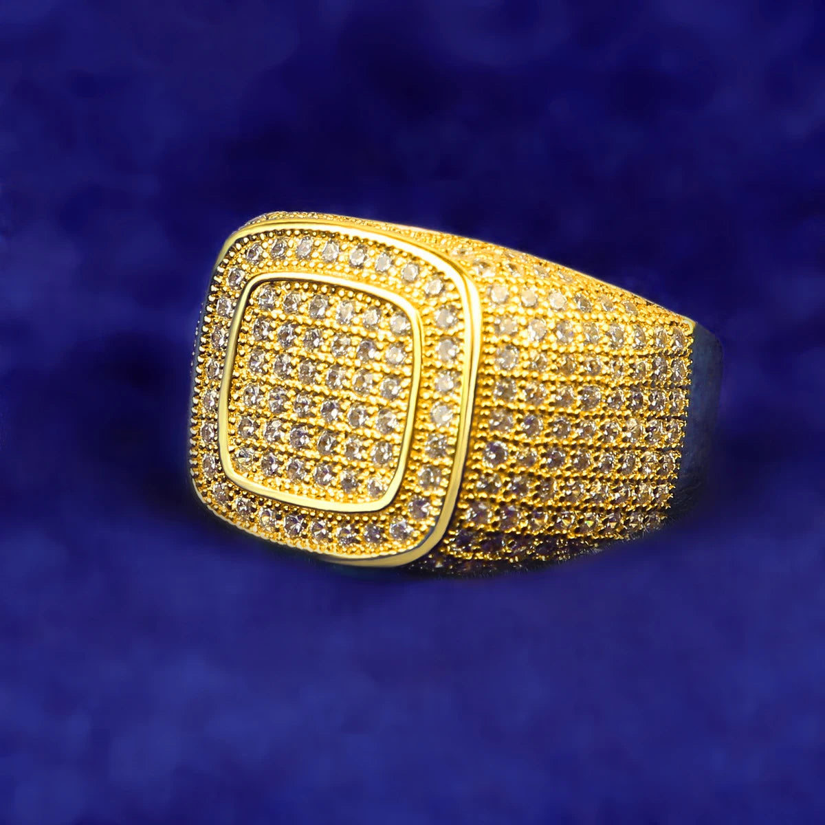 Bubble Letter Iced Double Square Men Ring Real Gold Plated Hip Hop Jewelry