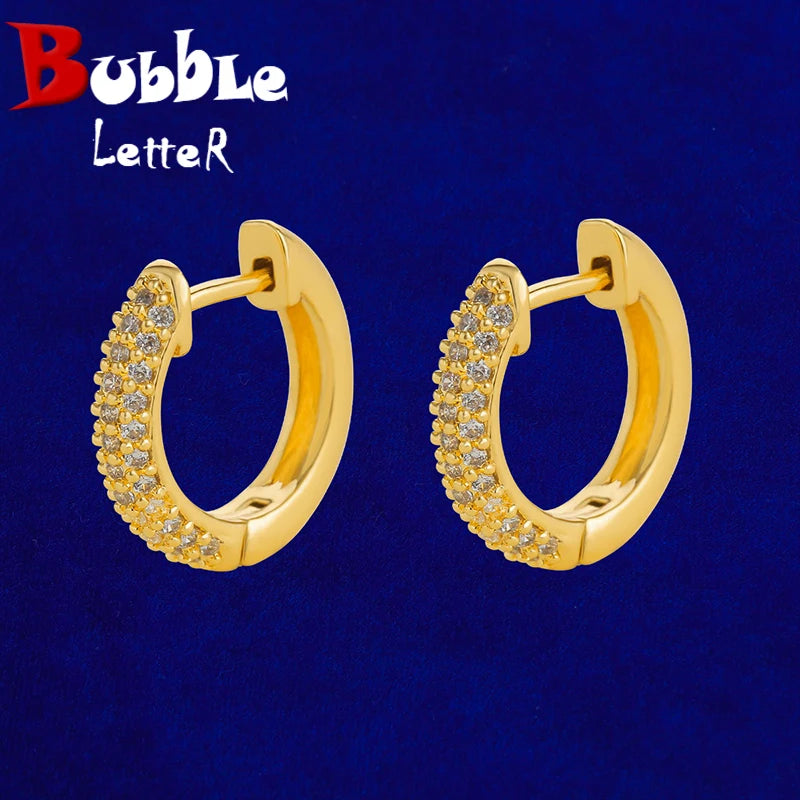 Bubble Letter Iced Out Hoop Earring Real Gold Plated Women Charms Hip Hop Jewelry Free Shipping Items