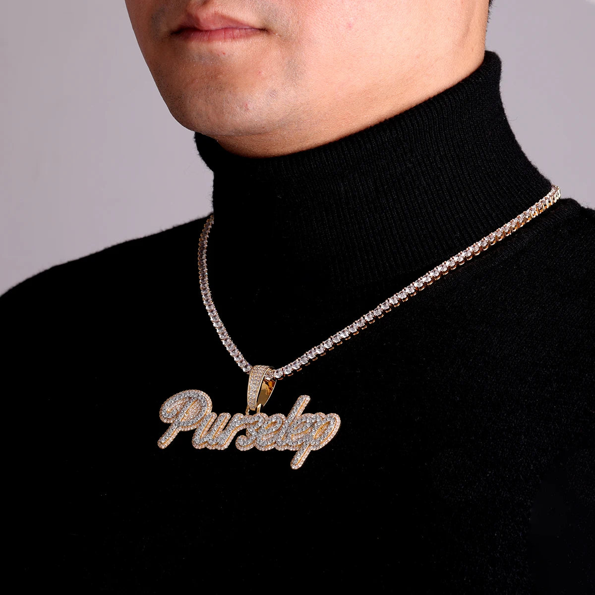 Bubble Letter Custom Name Necklace for Men Cursive Personalized Pendant Real Gold Plated Charms Hip Hop Jewelry 2022 Trend