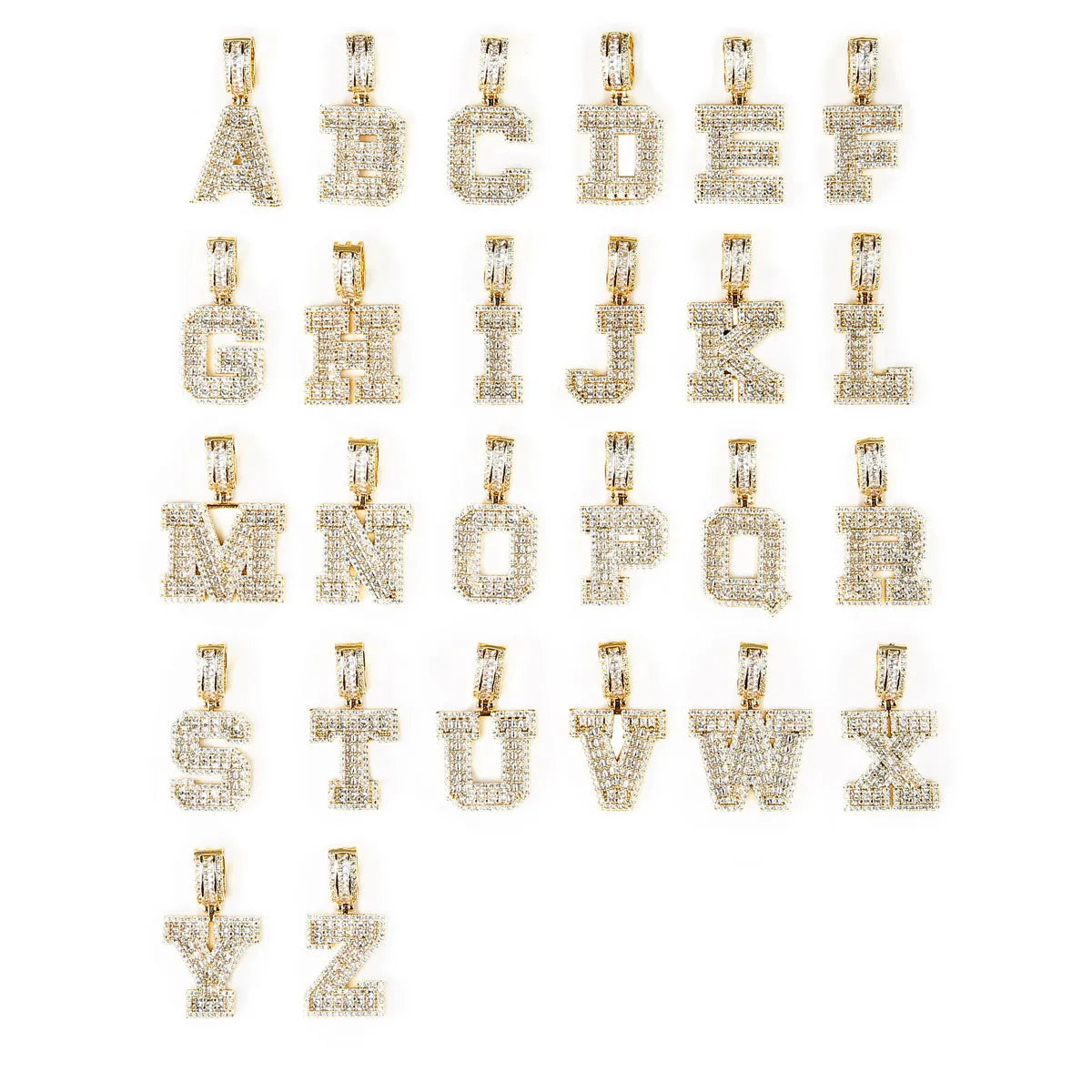 Initial Baguette Pendant Solid Letters Hip Hop Gold Plated Necklace Jewelry