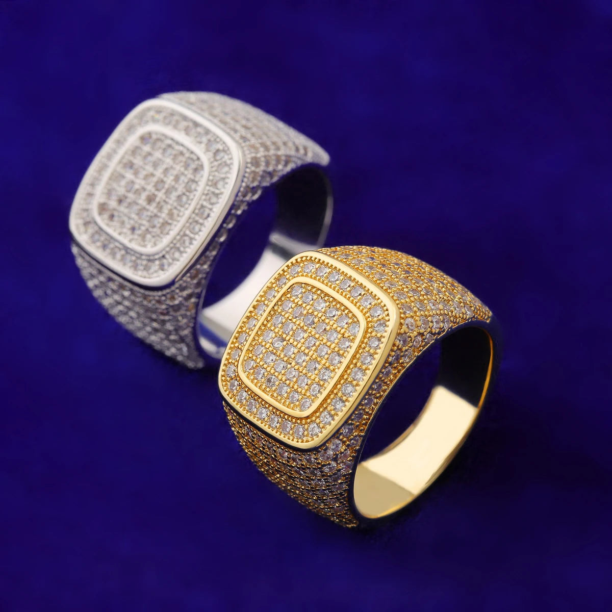 Bubble Letter Iced Double Square Men Ring Real Gold Plated Hip Hop Jewelry