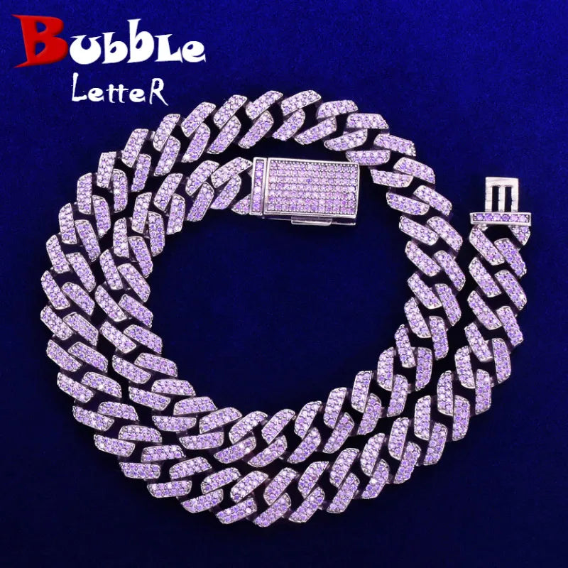 Bubble Letter Purple Necklace for Men Gun Black Miami Cuban Link Chain Real Copper Zirconia Hip Hop Fashion Jewelry Charms