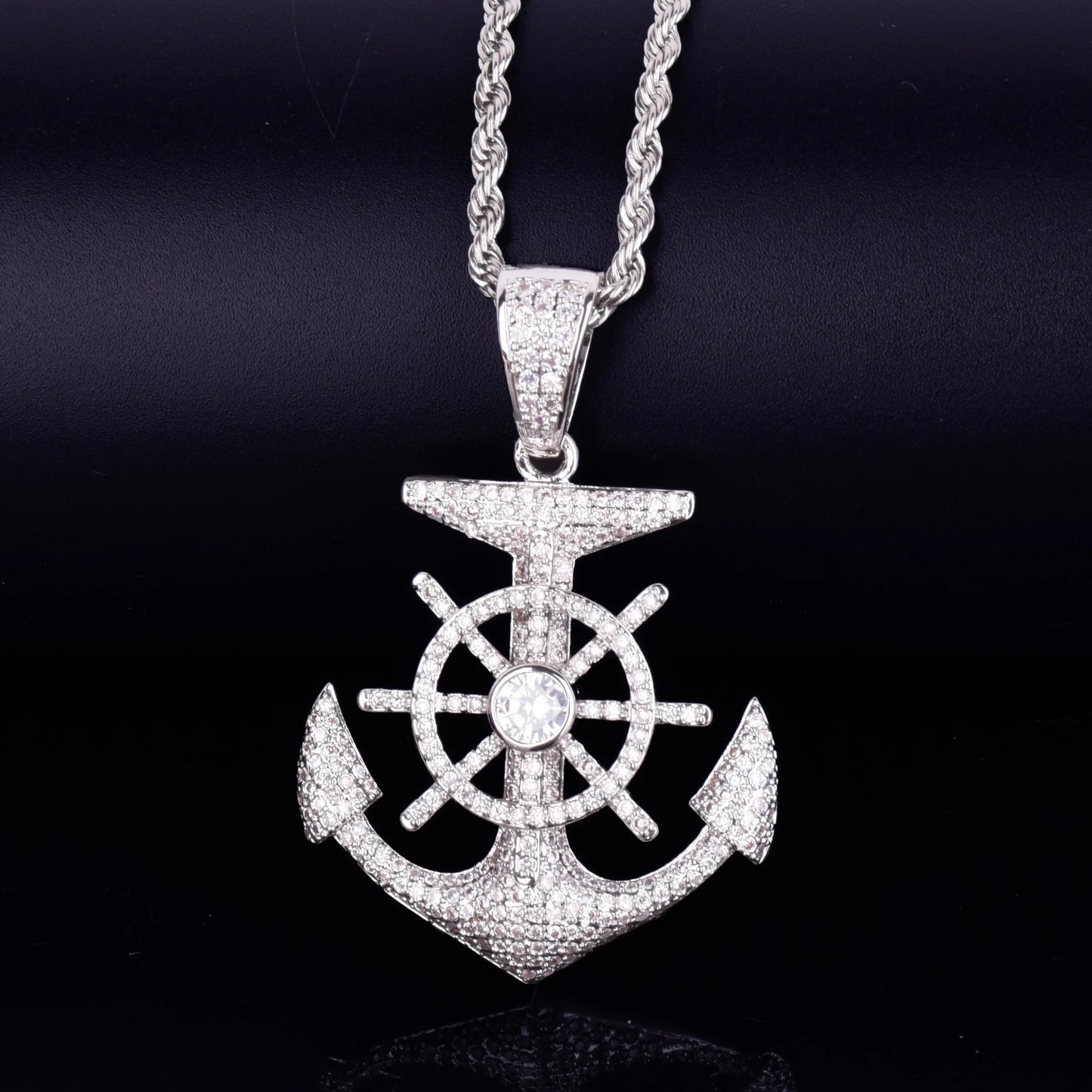 Anchor Shape Pendant Necklace Cubic Zircon Men's Hip Hop Rock Jewelry