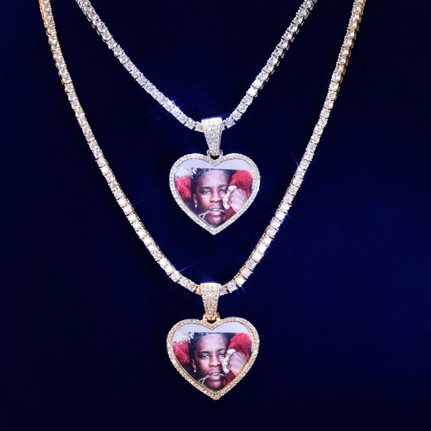 Bubble Letter Custom Made Photo Heart Medallions Necklace & Pendant Solid Back Gold Color AAAAA Zircon Men Hip Hop Jewelry