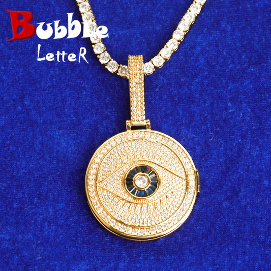 Bubble Letter Personalized Picture Pendants Men Necklaces Eye Round Circle Medallion Hip Hop Jewelry Sublimation Blanks Gifts