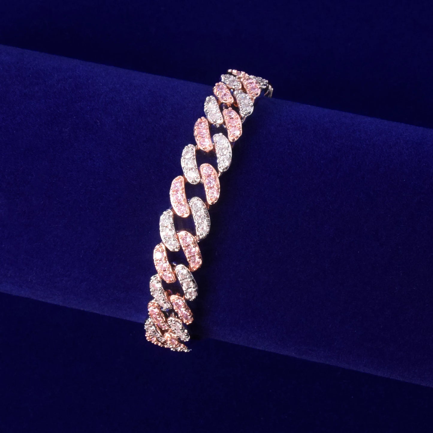 10mm Pink Miami Cuban Link Bracelet Bling Women Jewelry AAAA Zircon Charm Hip Hop Chain