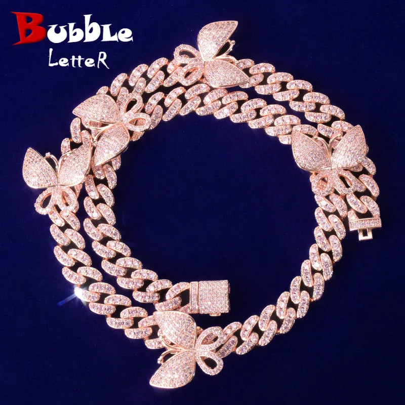 Bubble Letter 10mm Pink Miami Cuban Link Chain for Women Necklace Choker Butterfly Bling Hip Hop Jewelry 2021 Trend