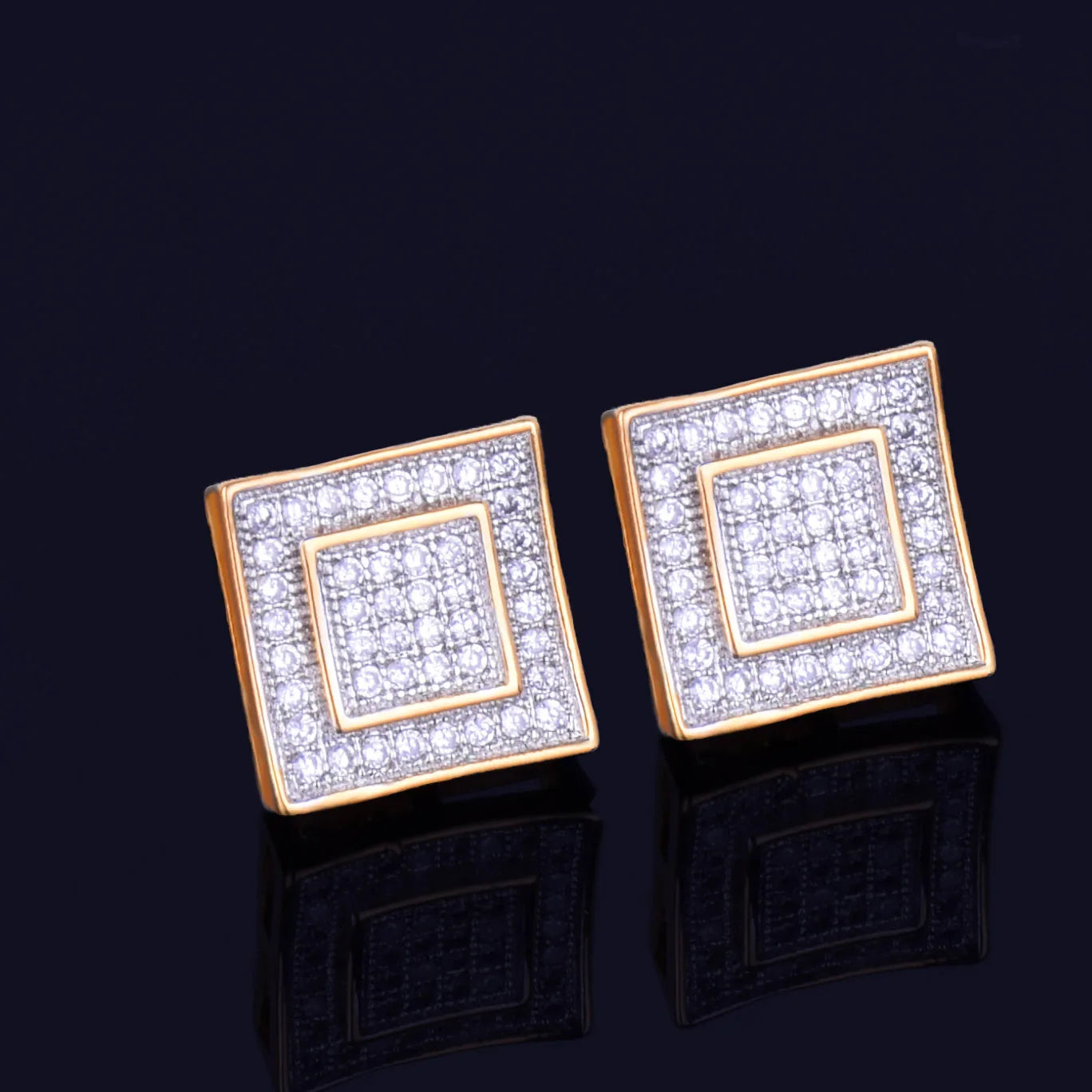 11MM Square Stud Earring Silver Color Full Cubic Zircon Screw Back Men's Earrings Fashion Hip Hop Jewelry for Gift