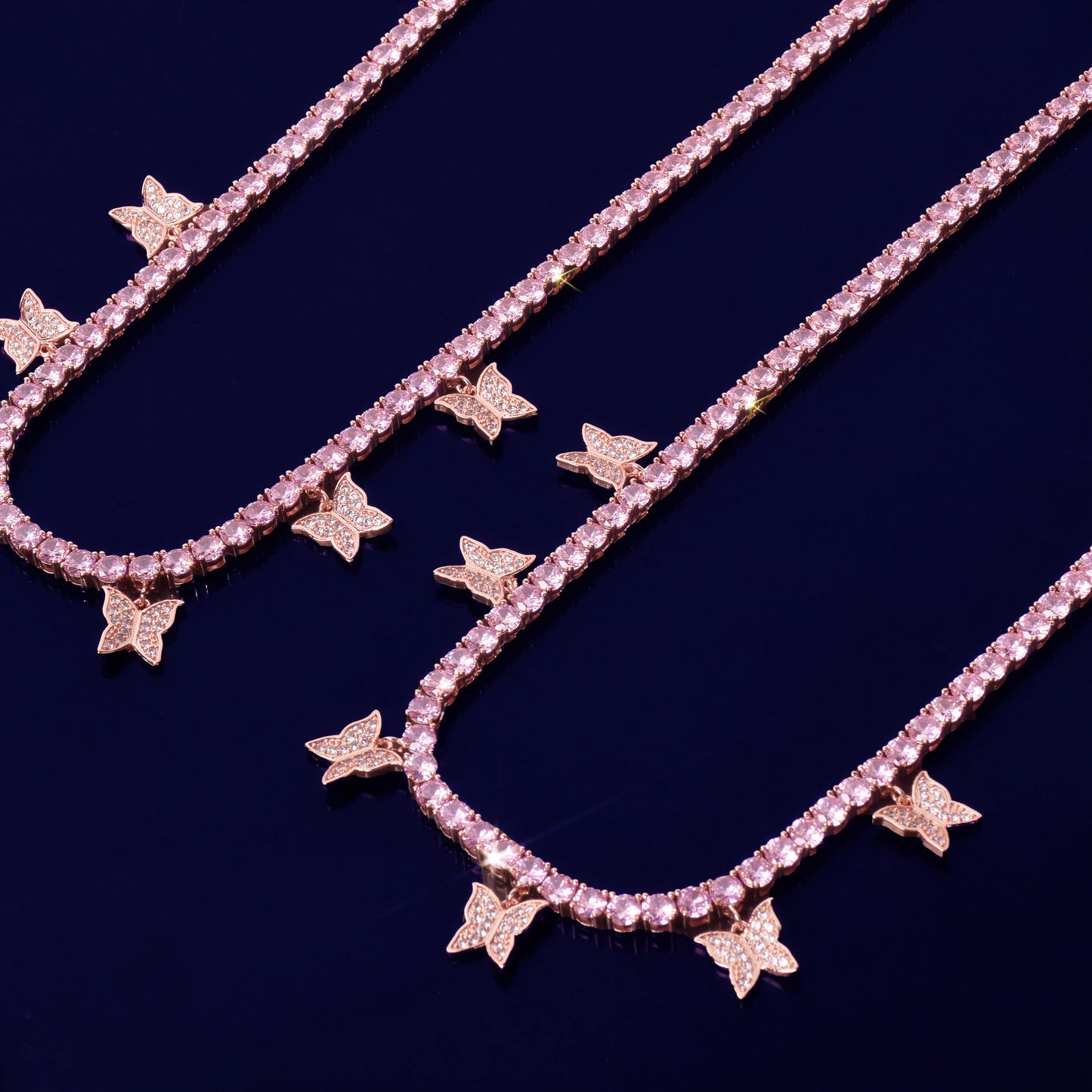 Bubble Letter Butterfly Tennis Chain for Women Necklace Pink Hip Hop Fashion Jewelry Adjustable Free Shipping Items