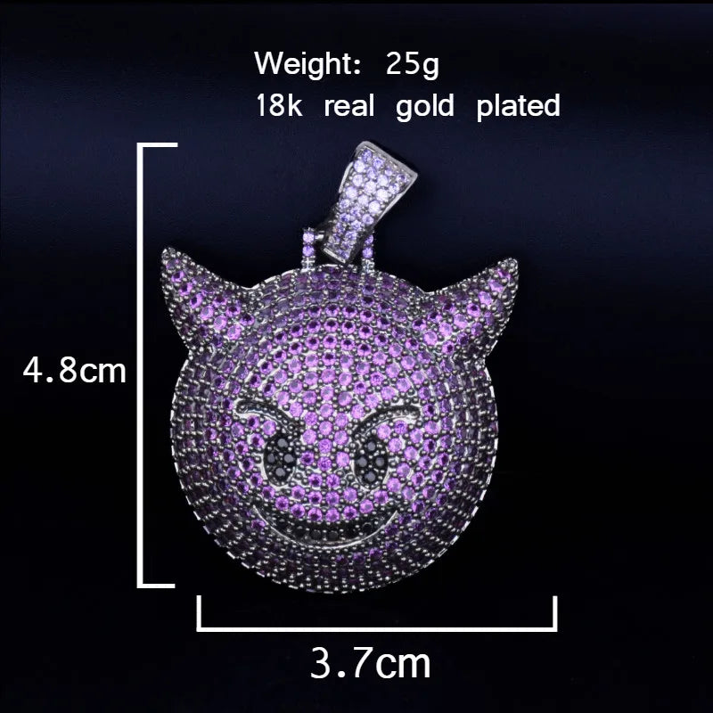 Purple Color Demon Evil Expression Necklace & Pendant Bling Zircon Fashion Hip Hop Rock Street Jewelry