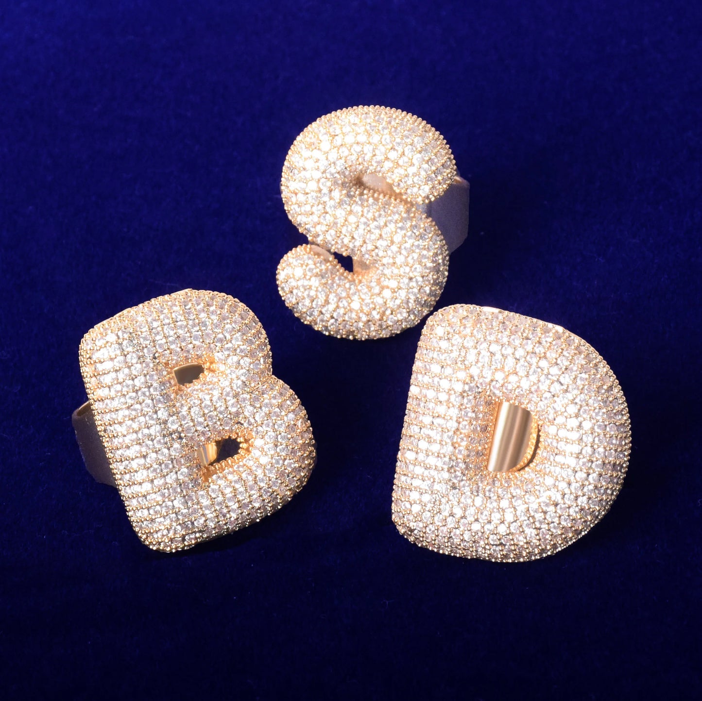 A-Z Bubble Letter Ring Gold Color Charm Fashion Men Beautiful Hip Hop Jewelry Adjustable