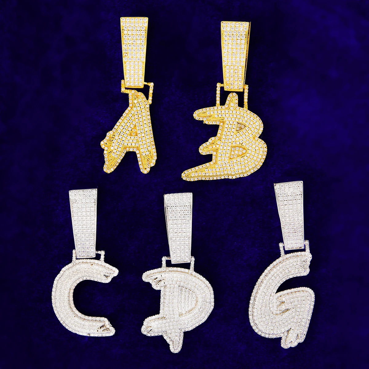 Iced Out Initial Single Letter Pendant Real Gold Color Men Hip Hop Jewelry