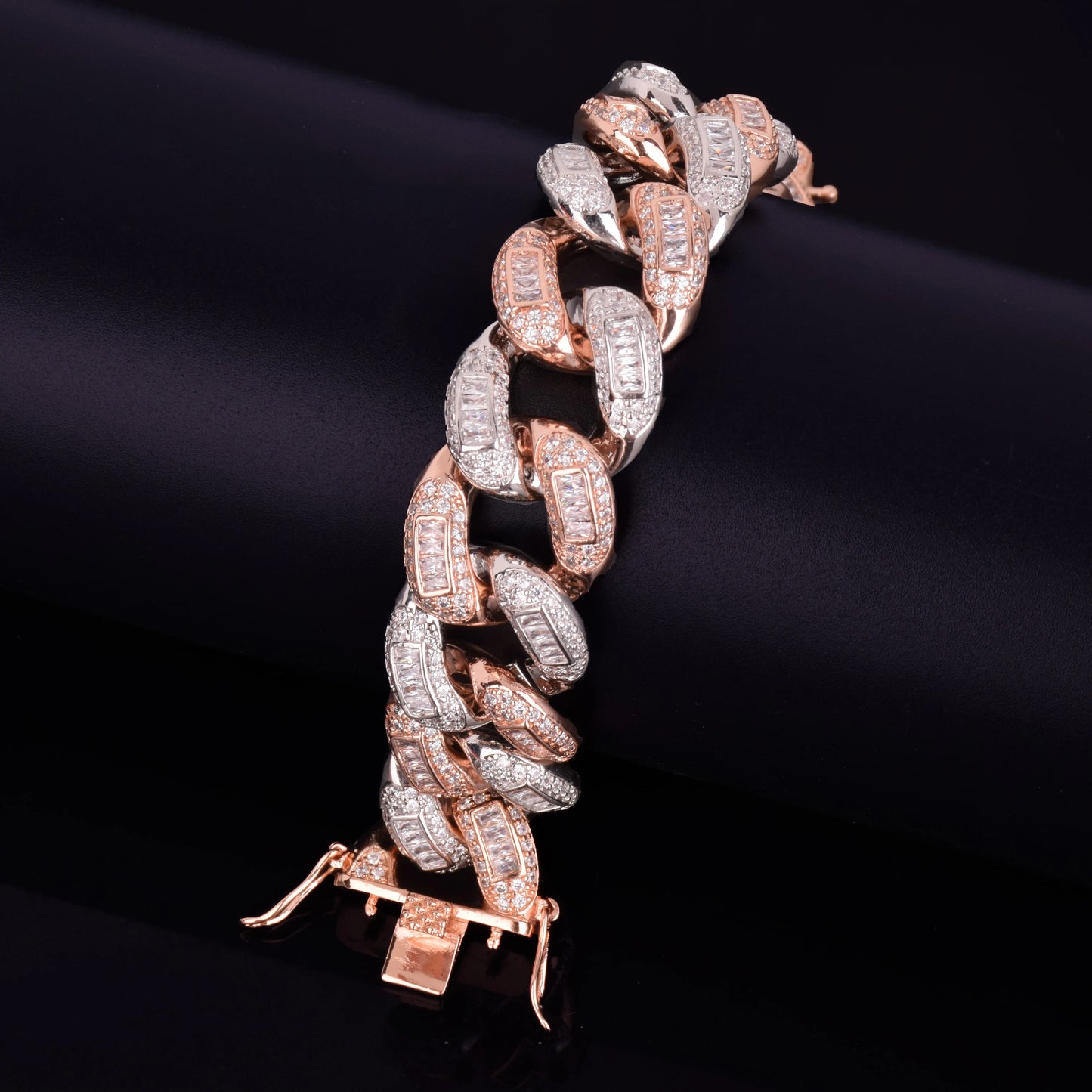 22mm Baguette Zircon Miami Cuban Link Bracelet Iced Out Men's Hip Hop Street Rock Jewelry Colorful Chain 7" 8"