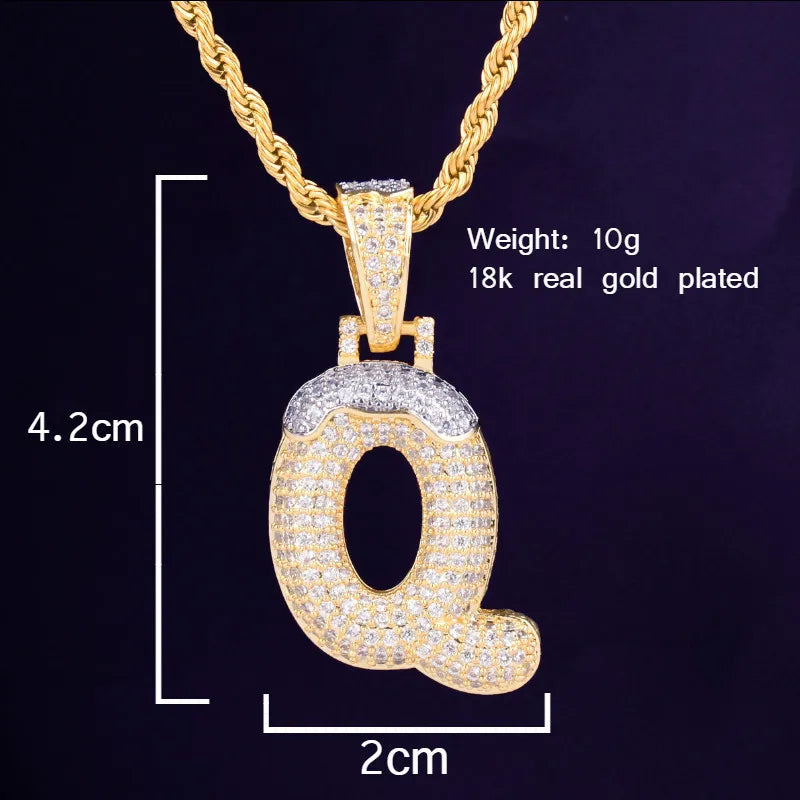 Custom Name Snow Top Cone Bubble Letters Necklaces & Pendant With Tennis Chain Men's Zircon Hip Hop Jewelry Merry Christmas Gift