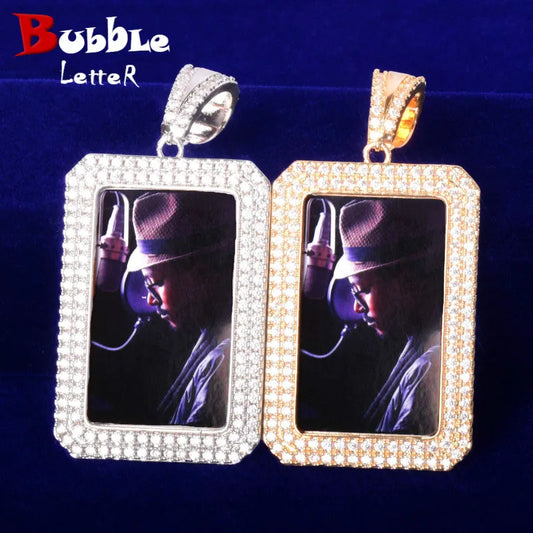 Bubble Letter Personalized Picture Pendant Men Necklace Custom Photo Medallions Real Gold Plated Hip Hop Jewelry Free Shipping